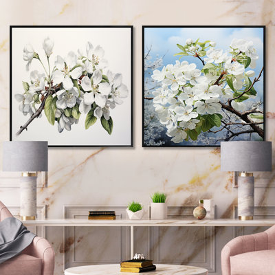 Fleur de pommier monochromatique Elegance I - ensemble de 2 collages carrés floraux