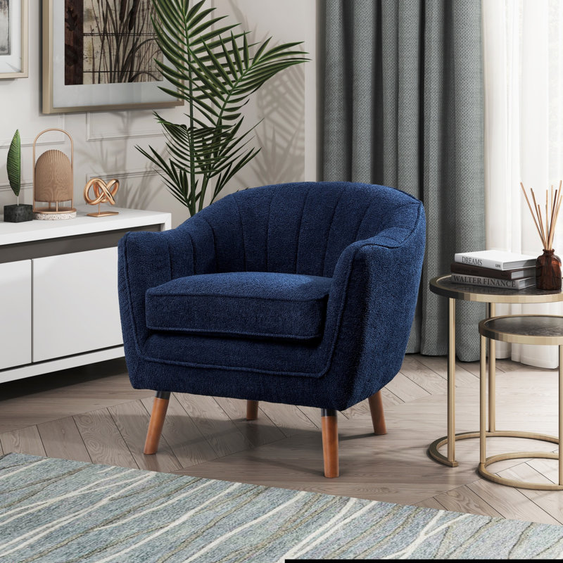 Chaise d'appoint Mid-Century moderne en chenille 1pc, Bleu