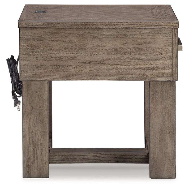 Transitional Brown and White Wood End Table with Storage and USB Charging