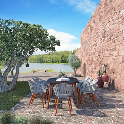 Anautica 8 - Person Wood Patio Dining Set with Rectangular Table