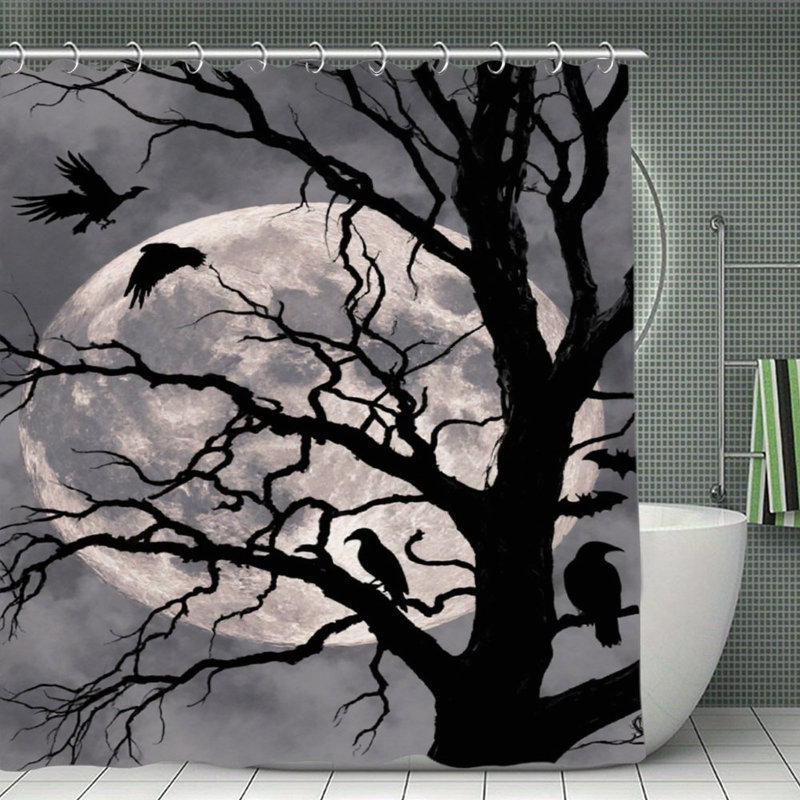 Rideaux de douche Spooky Full Moon Tree pour salle de bain, l 71 × 71