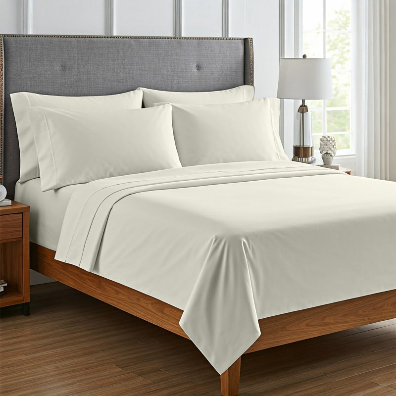 6Piece Microfiber Bed Sheets  Soft, WrinkleFree, Deep Pocket Fit, Vanilla, Full Sheet Set with 4 Pillowcases