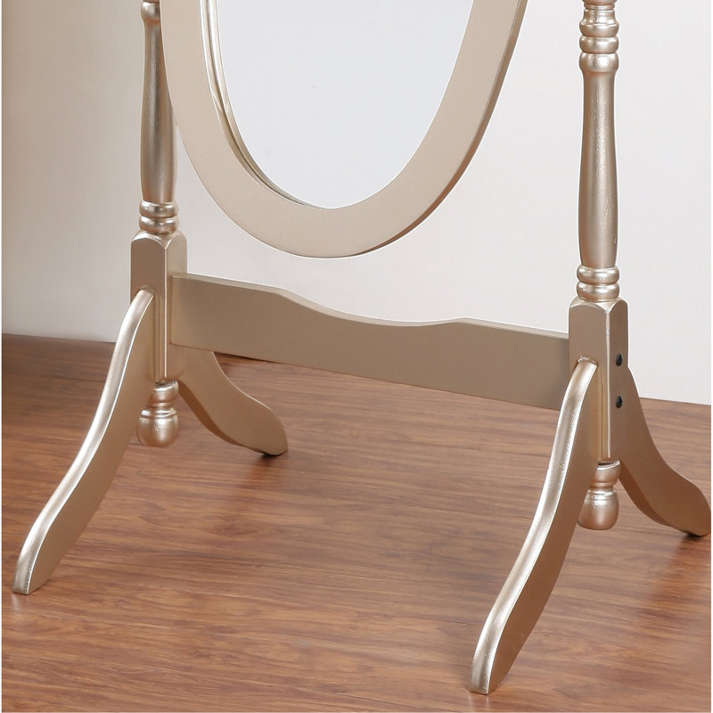 Grand miroir doré de style grand avec base en bois et base ovale en verre