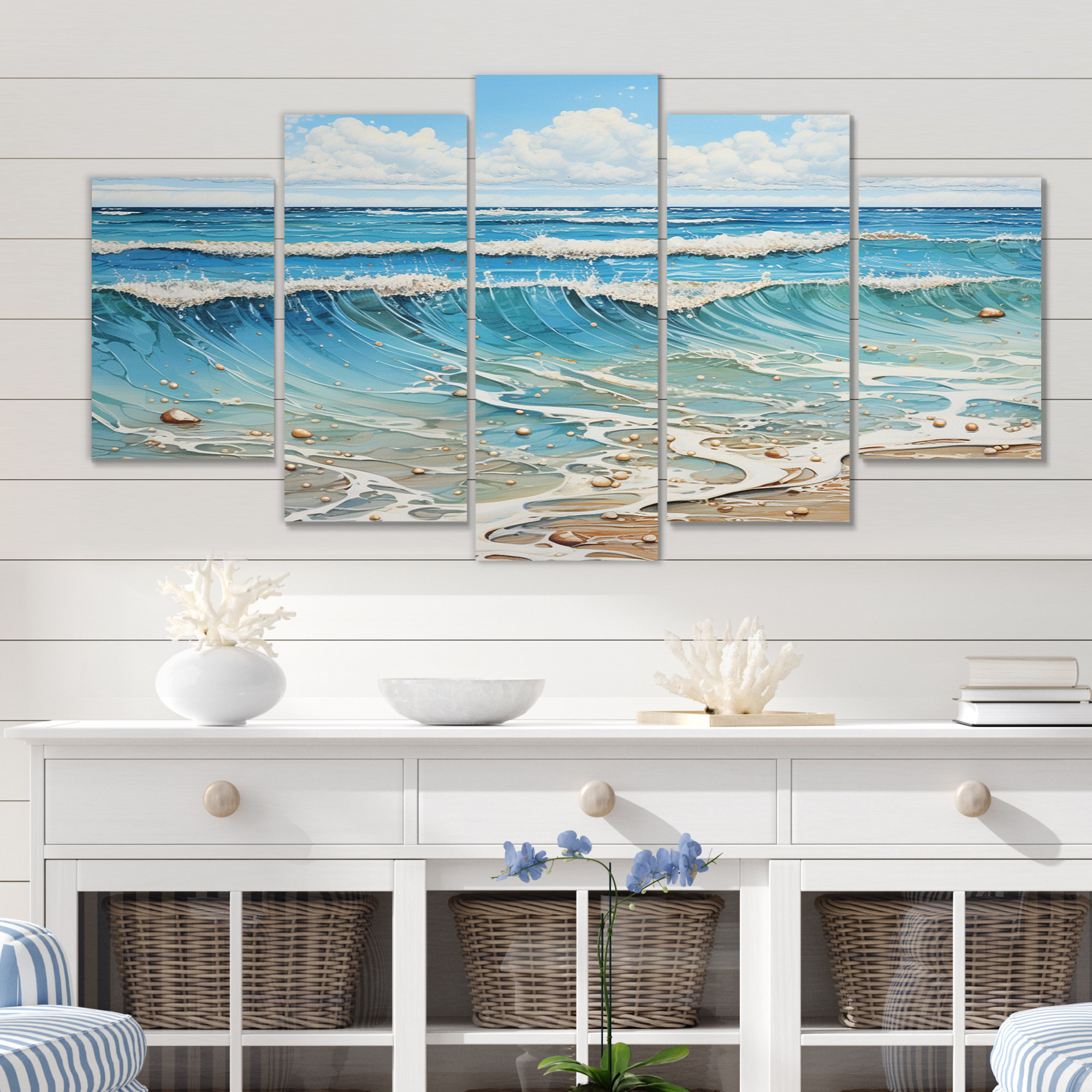 View of Design Art Beach Seaside Reflections Pointillism II - Nautical & Beach ...
