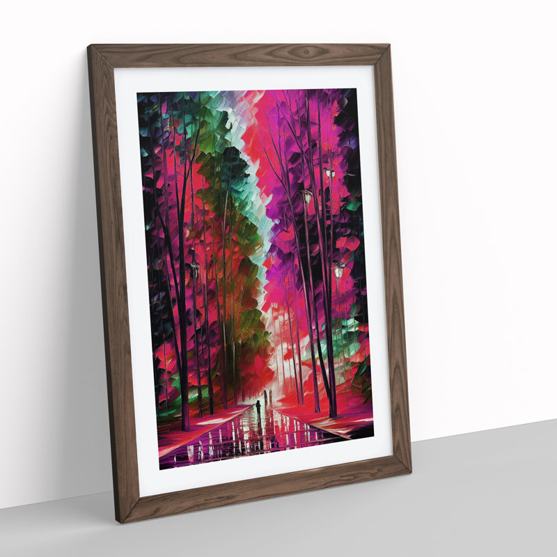 Vibrant Woodland Forest No.3 - Single Picture Frame Painting, 34cm H x 25cm W x 2cm D, Walnut Framed