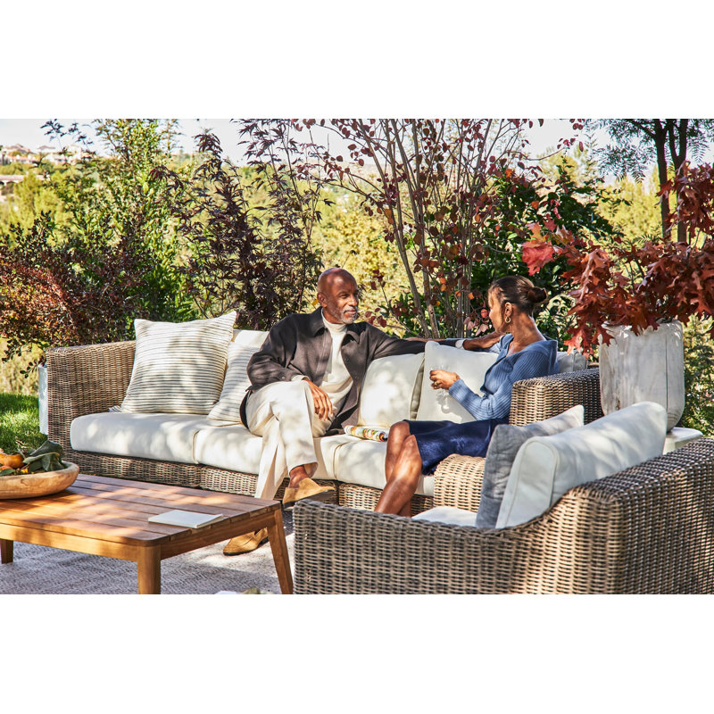 Brown Wicker Outdoor Corner Chair - Left/right; Deep Sea Navy, Silver, Palisades Cream