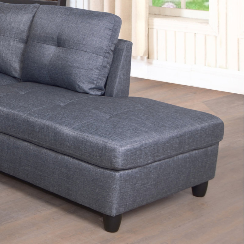 Ensemble de 3 canapés modulaires en lin (gris) avec méridienne à gauche et repose-pieds avec rangement