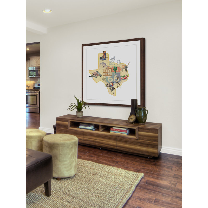 Large Framed Texas State Map Print on Canvas