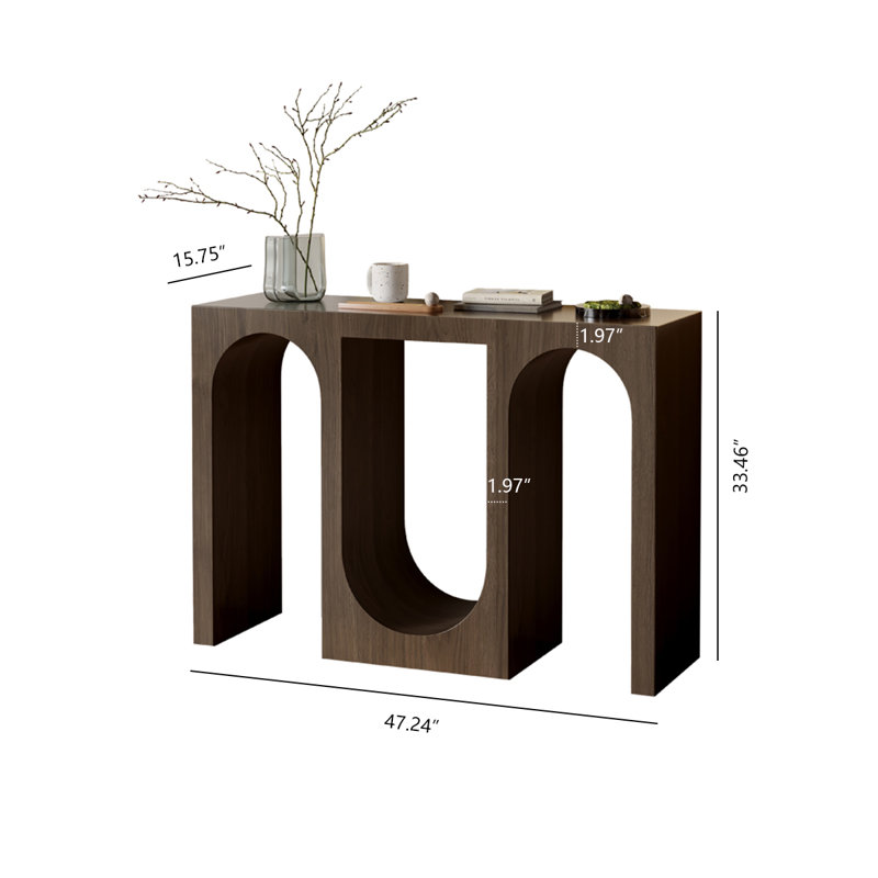 Brown Minimalist Ash Console Table, 33.46" H x 47.24" W x 15.75" D