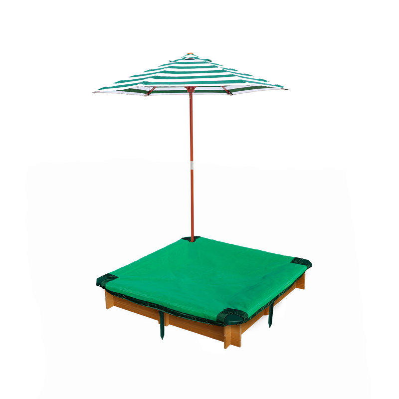 Bac à sable carré avec couvercle et parasol