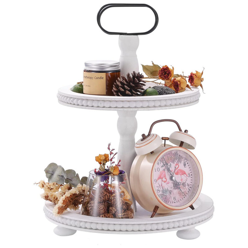 Two Tiered Trays Decorations Round Serving Tray with Metal Handle
