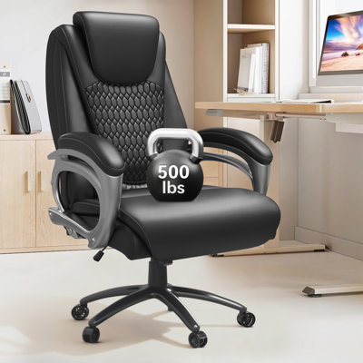 Fauteuil de bureau en cuir Pu à haut dossier Aime, chaise d'ordinateur ergonomique à hauteur réglable pour le travail à domicile