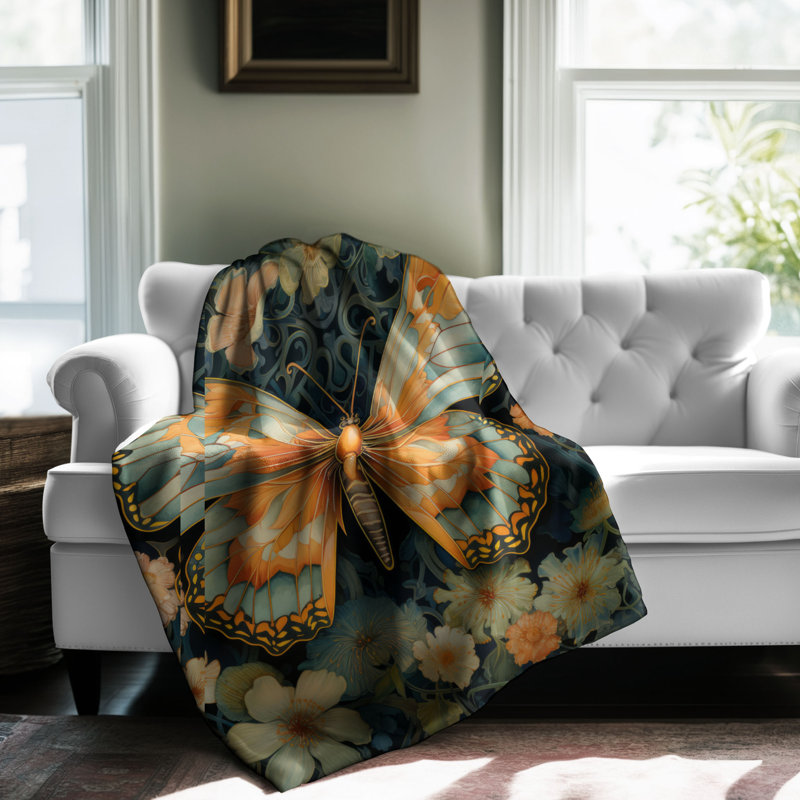 Papillon tendance - couverture sherpa de qualité supérieure 1 pièce, Lit simple