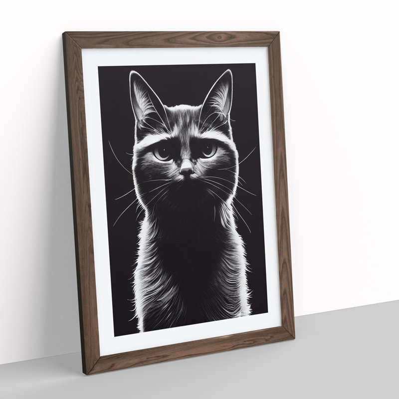 Striking Cat - Framed Print, 64cm H x 46cm W x 2cm D, Walnut Framed