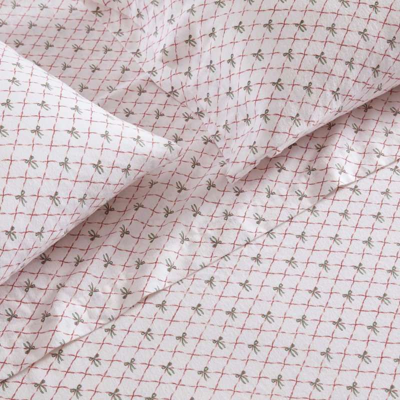 Martha Stewart Holiday Bows Red Cotton Flannel Sheet Set, King  Sheet Set with 2 Pillowcases, Red Bows