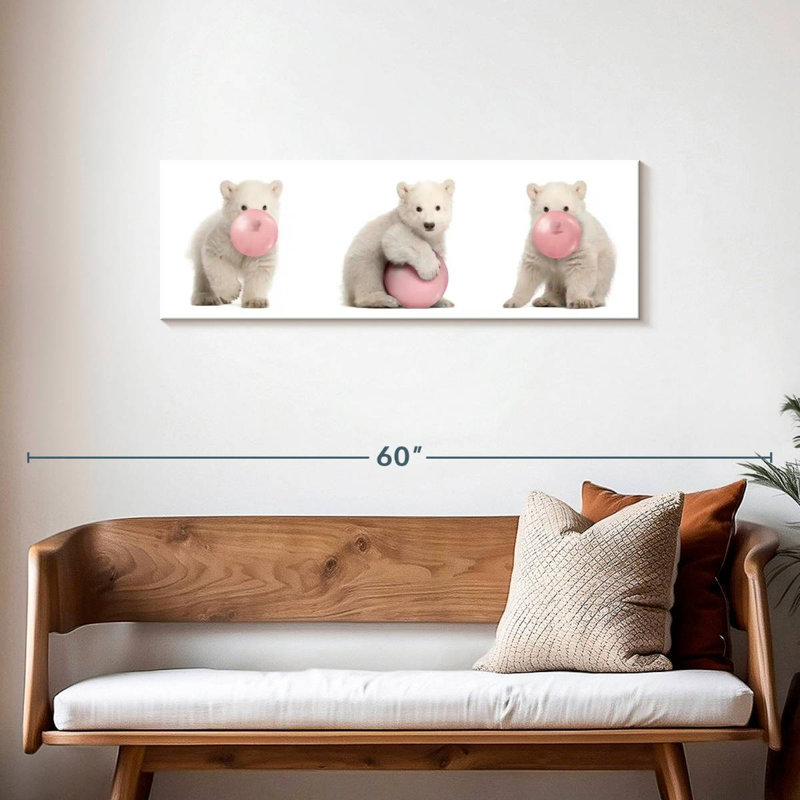 Bubble Gum, ours polaires sur toile, H 14 po x l 42 po x P 1,25 po