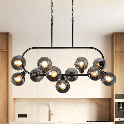 Lustre spoutnik à 11 lumières de style lustre linéaire en verre gris pour salle à manger