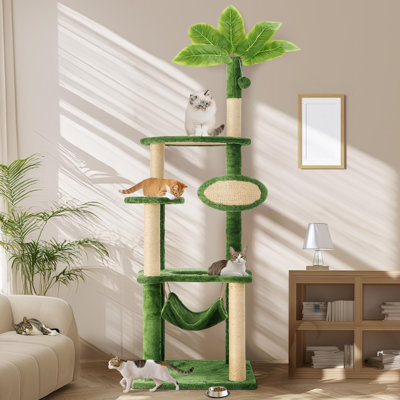 Grand arbre à chat de 55 po pour chats d'intérieur avec poteau à griffes en sisal, meubles de jeu en peluche pour chatons et chats adultes