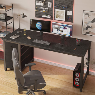 Bureau d'ordinateur à 4 tiroirs avec bureau en tissu