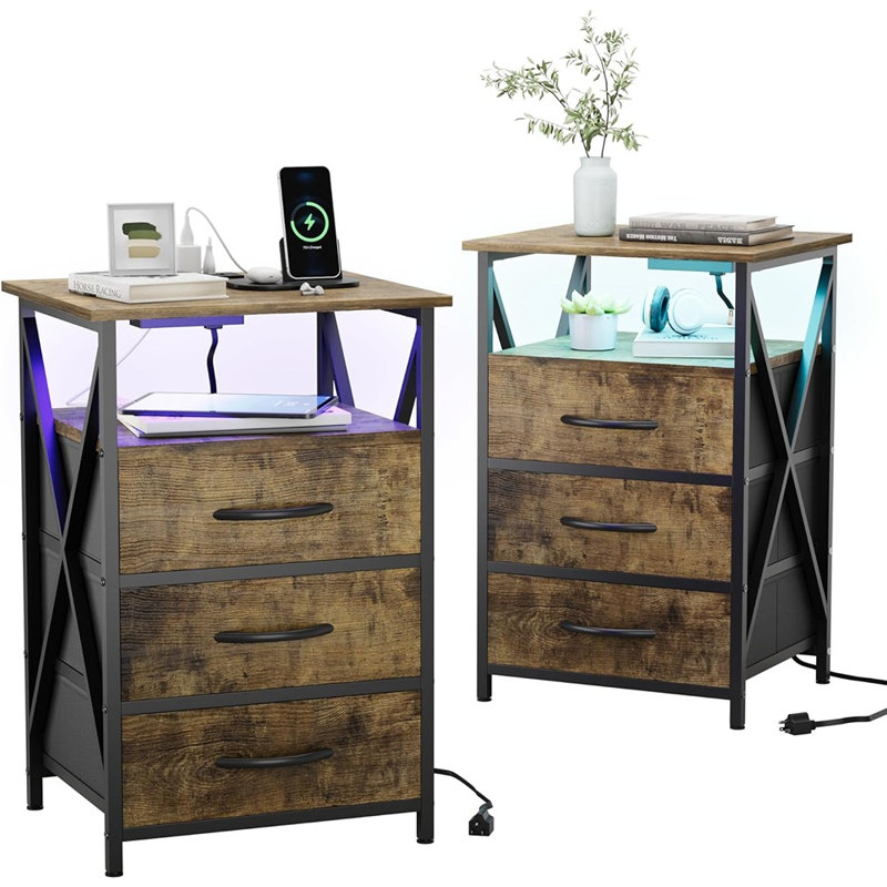 Ensemble de 2 tables de chevet, tables de chevet à DEL avec ...