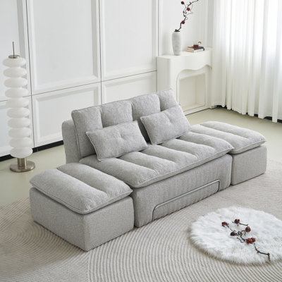 Modern Linen Upholstered Loveseat& Two Ottomans Living Room Set