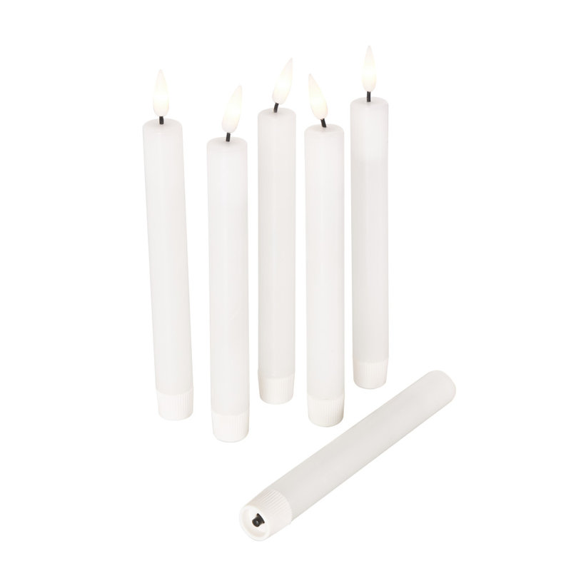 Wax Indoor and Outdoor Flameless Pillar Candles with Remote Control, 8.25" x 0.90" Pillar, White