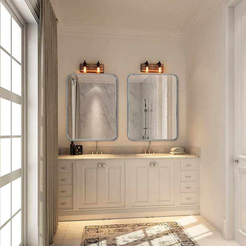 Miroir mural rectangulaire pour salle de bain - 22 x 30 pouces, métal argenté, verre HD de 4 mm, remplisseur, aluminium incassable, installation haute définition facile
