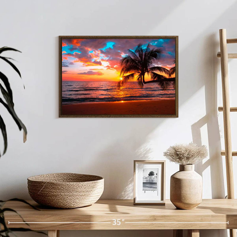 Coucher de soleil sur l'île, 19 po x 13 po, Cadre flottant noyer