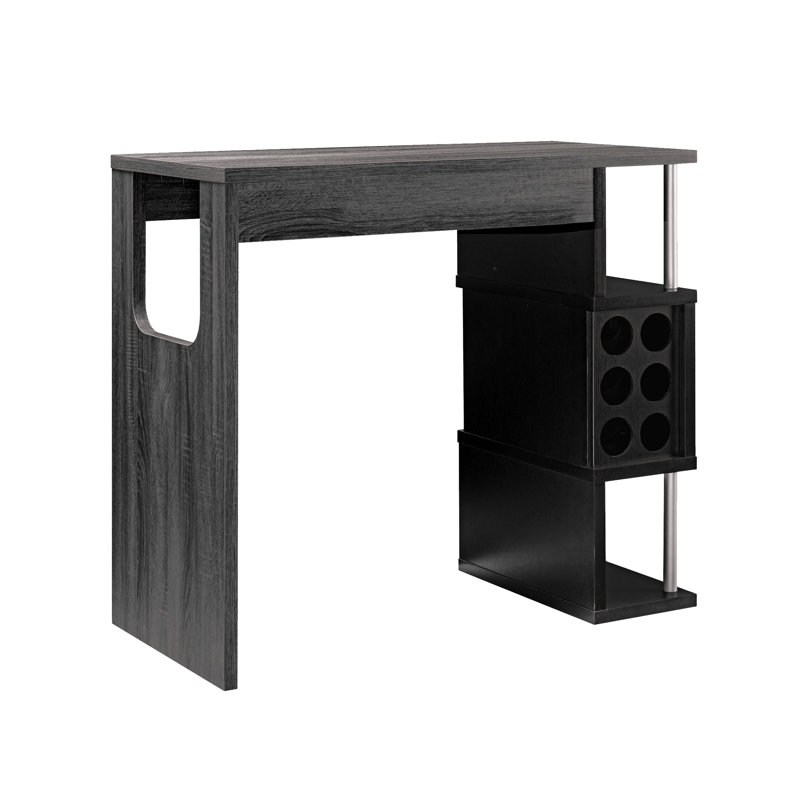 Deux meubles de bar pour la maison avec un compartiment à verres à vin et trois tablettes, de grandes tablettes grises et noires pour un bar confortable,