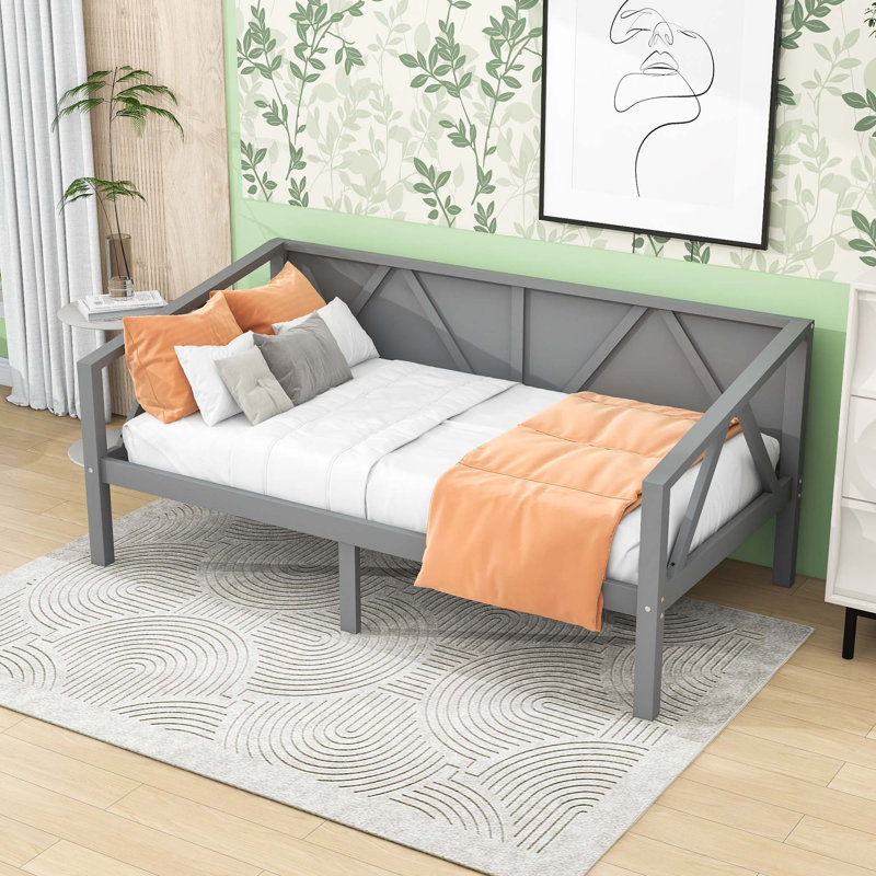 Daybed with Wood Slat Support, Gray, Twin
