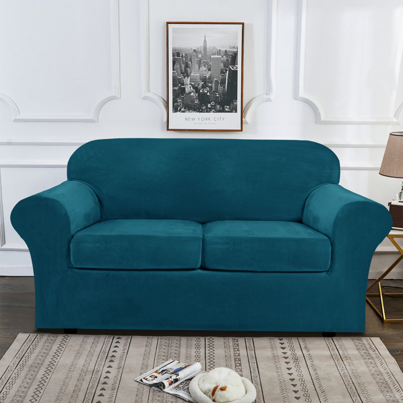 Housse pour causeuse à coussins carrés/rectangulaires, Velours bleu profond
