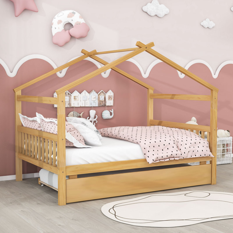 Prana Platform Bed with Twin Trundle, Full / Double, Natural