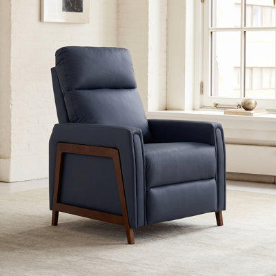 Mid-Century Modern Push-Back Wood-Framed Leather Recliner