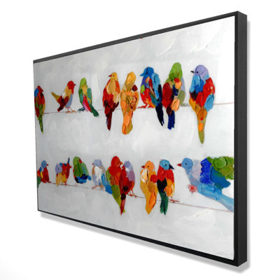 " A Lot Of Colorful Birds On A Wire "