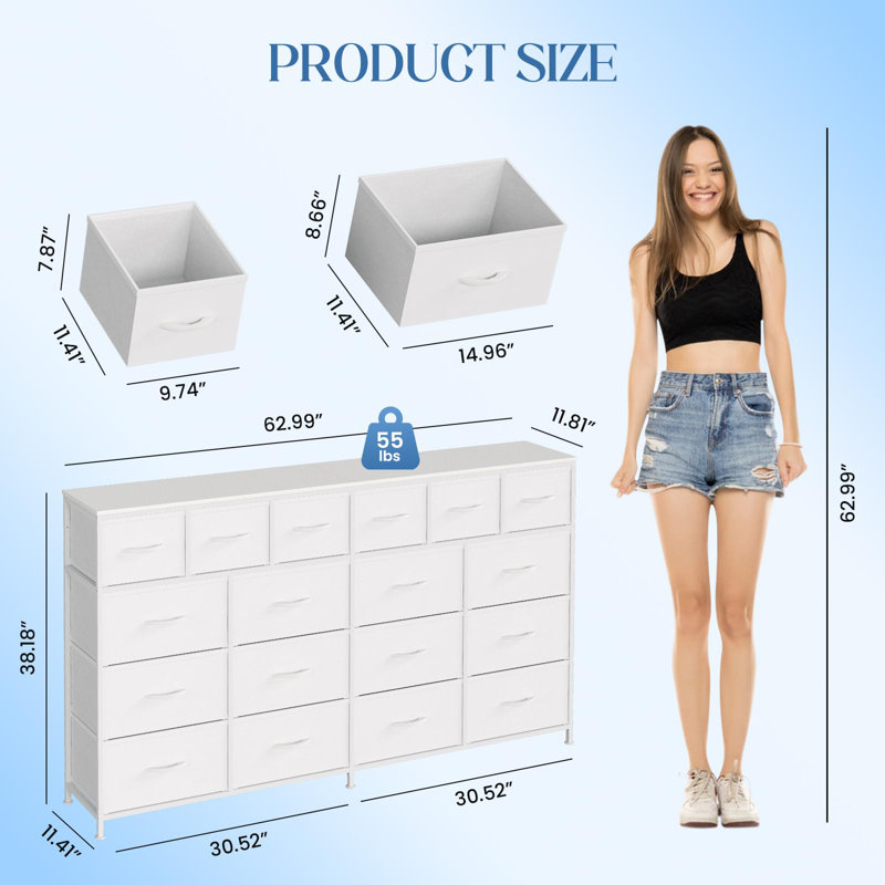 160 cm W Chest of 18 Drawers, White
