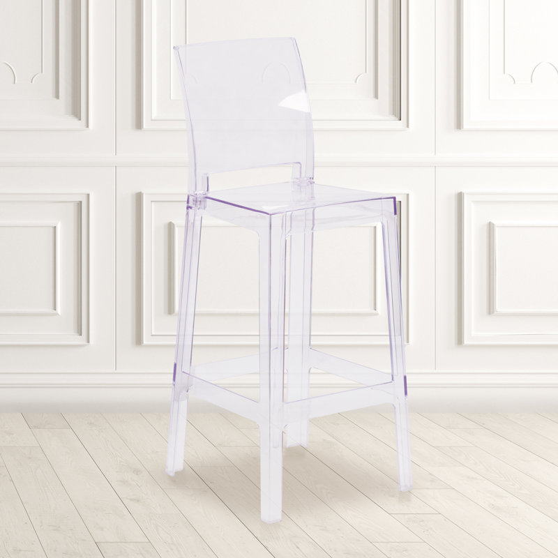 Imca Counter Stool with Square Back in Transparent Crystal - Wedding Chairs, Bar Stool (29.75" Seat Height)