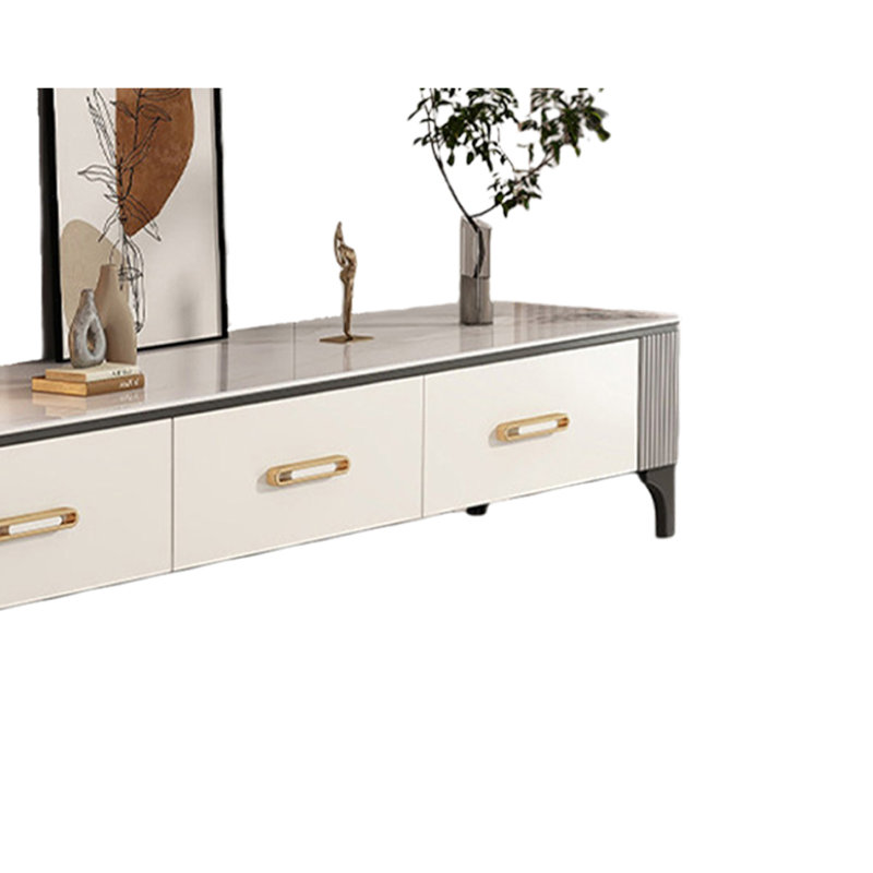 Meuble télé de luxe Italian Light, H 15,74 po x L 70,86 po x l 13,77 po, Or / blanc / gris / noir