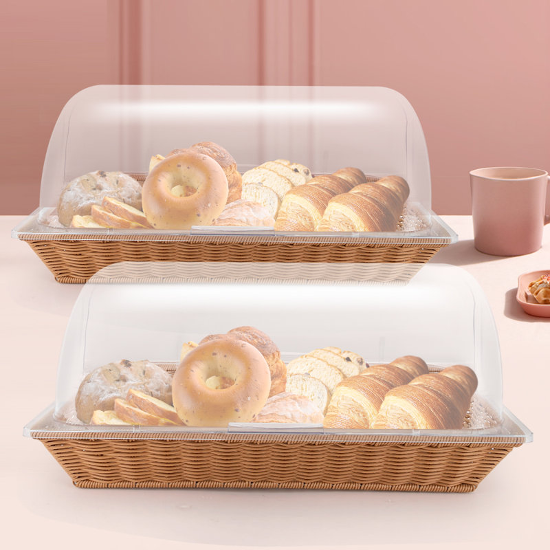 2PCS Bread Display Basket Bread Box with Lid, Dark Brown