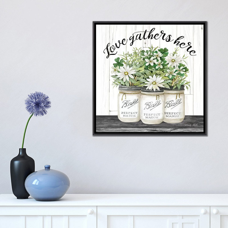 «White Jars Love Gather Here» par Cindy Jacobs - impression d'art graphique, H 18 po x l 18 po x 1,5 po, Pas de tapis