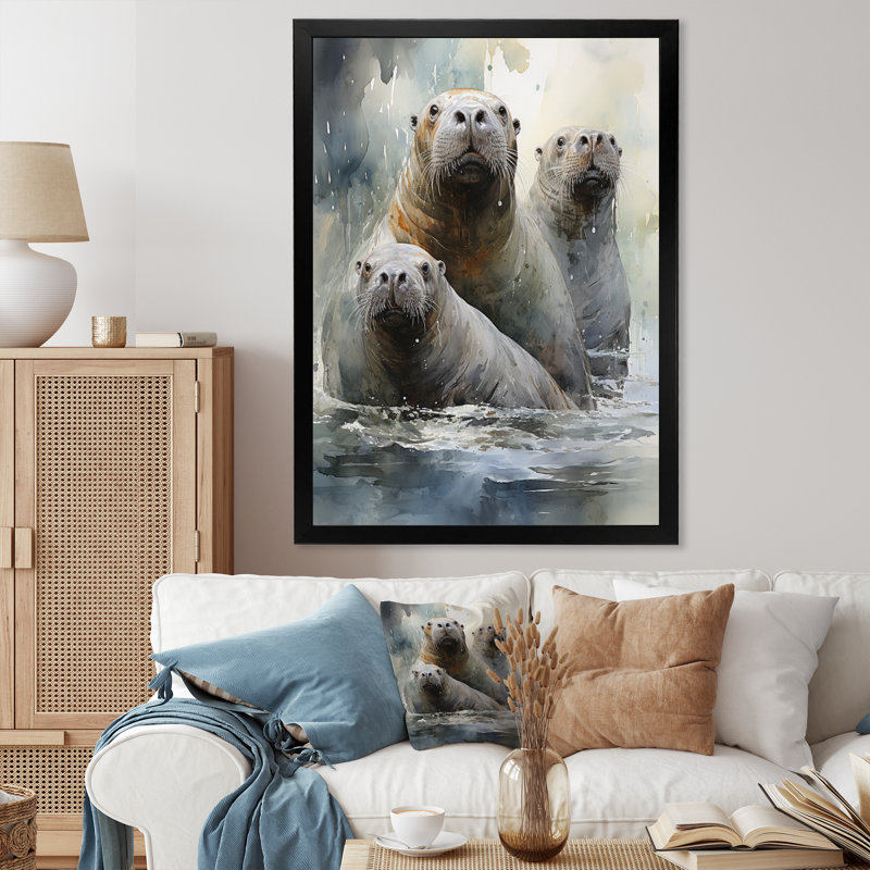 Morse gracieux géants sur toile, H 44 po x l 34 po x P 1,5 po, Cadre simple noir
