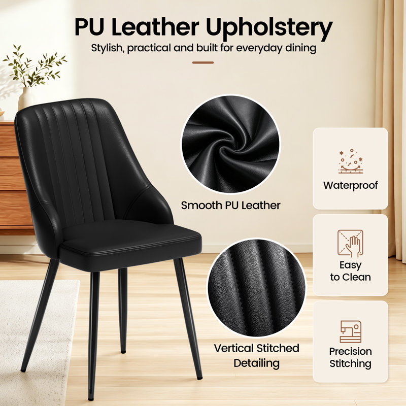 Upholstered Side Chair in Black, 4, Black
