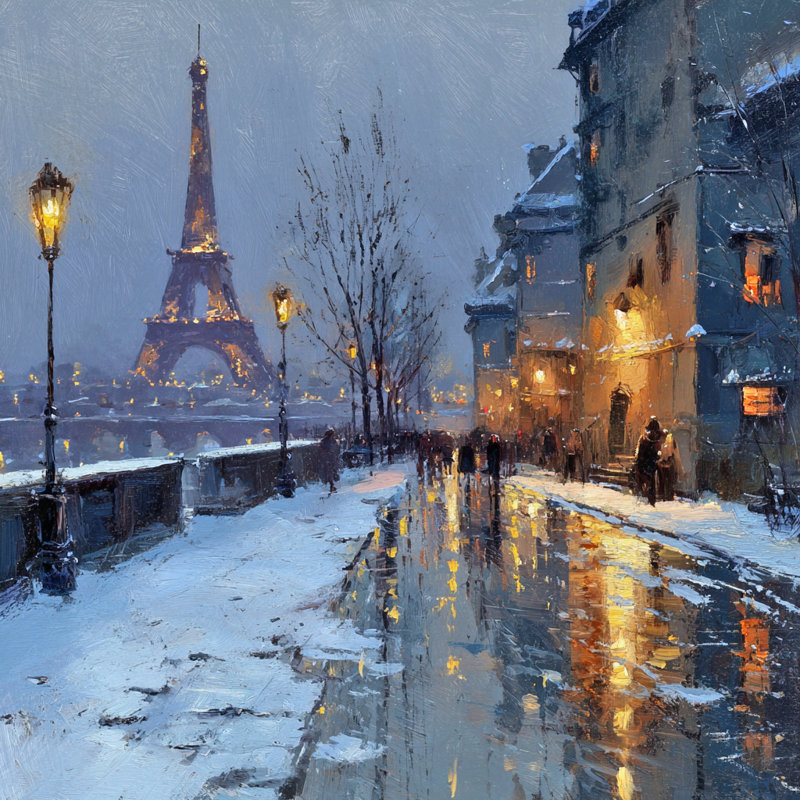 «Riverside Lights» par la Tour Eiffel, art mural sur toile tendue, H 12 po x l 12 po