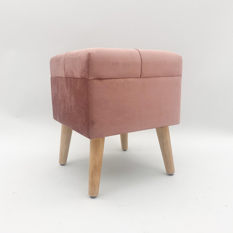 Bourquin 33cm Velvet Tufted Square Ottoman – Stylish  Hand-Finished Footstool with Storage for Office & Living Rooms, Pink