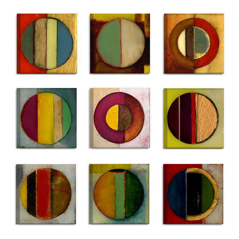 «Textured Circles Green and Red», ensemble de 9 toiles d'art mural