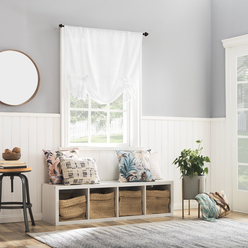 White Sheer Fabric Tie-Up Rod Pocket Curtain