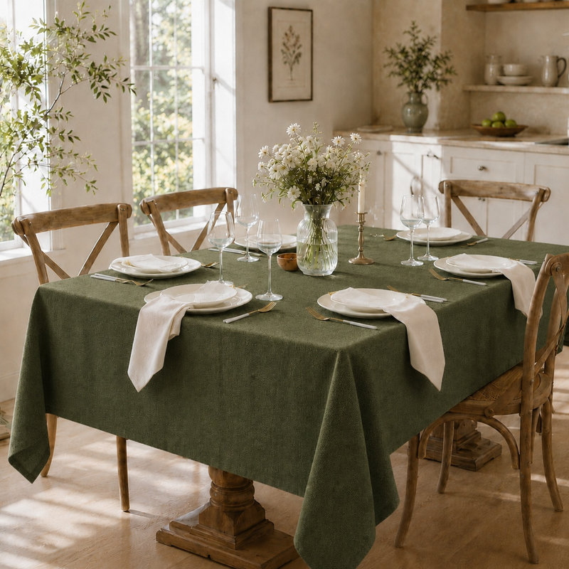 Nappe rectangulaire en lin épais et texturé, 102" L x 60" W, Moss Olive Green