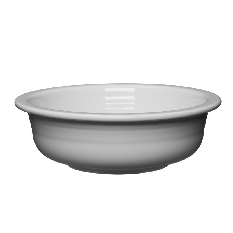 White Ceramic Large Serving Bowl with Sculpted Accent Rings