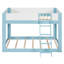 Lit superposé bas double, lit superposé convertible en bois avec échelle réversible et barrières de sécurité, bleu et blanc-1518713971-1518713982