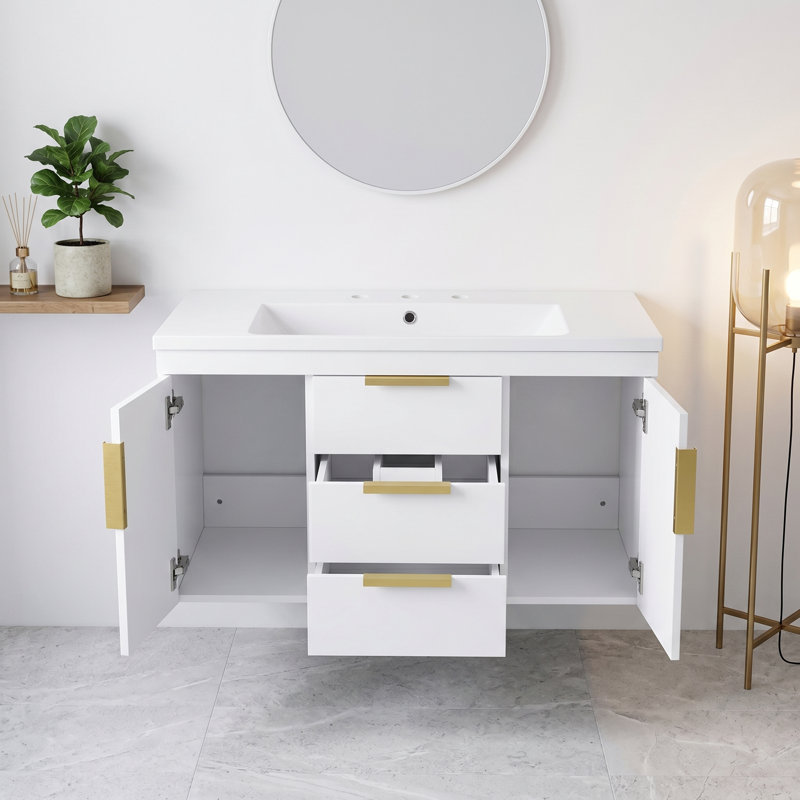 Meuble-lavabo mural 36 po avec lavabo en résine, White