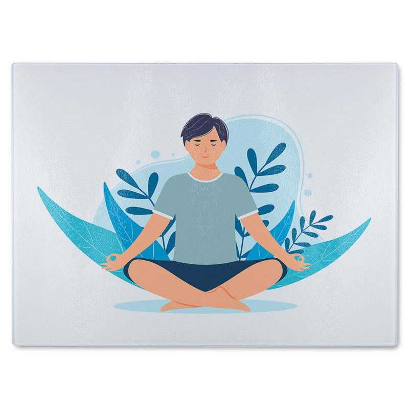 Meditation Illustration Designer Glass Chopping Board, 40cm L x 28cm W
